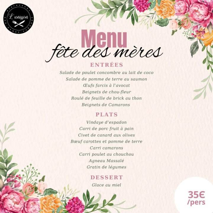 Menu fête des mères 2025